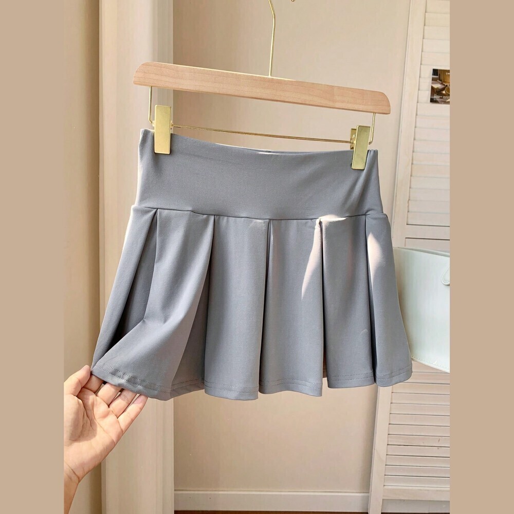 Gray Pleated High Waist Mini Skater Tennis Skirt